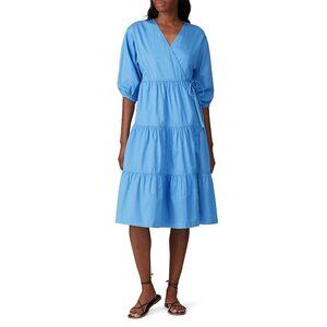 Sweet Baby Jamie Tiered Wrap Midi Dress Blue Womens Size Small